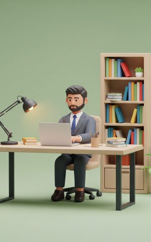 Personne travaillant à domicile dans un bureau professionnel.