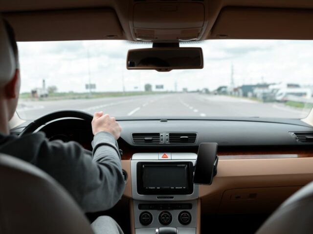 Un homme qui se rend au travail en voiture.