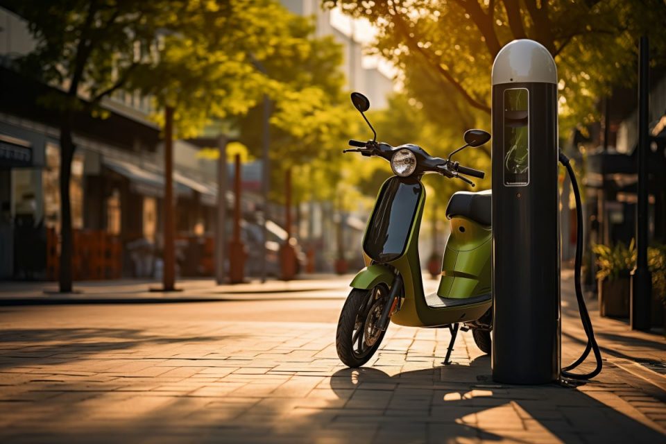 Recharge scooter électrique sur borne de recharge adaptée